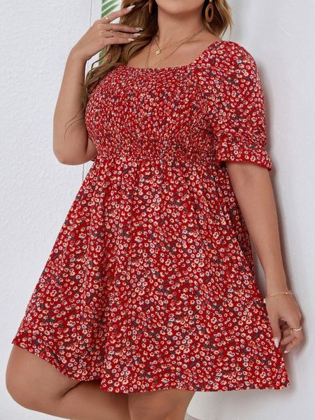 plus ditsy floral flounce sleeve shirred dress f2yv#, Black