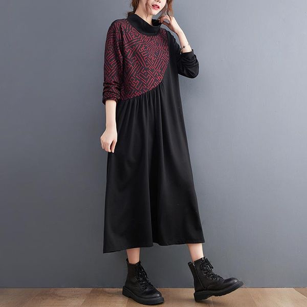 long sleeve patchwork print fashion spring dress loose women casual autumn black midi female vestidos, Black;gray
long sleeve patchwork print fashion spring dress loose women casual autumn black midi female vestidos, Black;gray