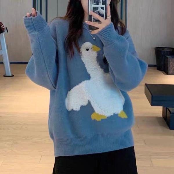 retro loose sweater women's soft milk blue pullover sweater thickened outer wear all-match niche design, White;black
retro loose sweater women's soft milk blue pullover sweater thickened outer wear all-match niche design, White;black