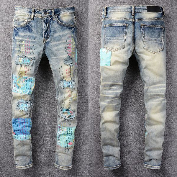 designer mens jeans european american ripped men high street fashion brand cycling motorcycle embroidery close-fitting slim pencil pants, Blue
designer mens jeans european american ripped men high street fashion brand cycling motorcycle embroidery close-fitting slim pencil pants, Blue