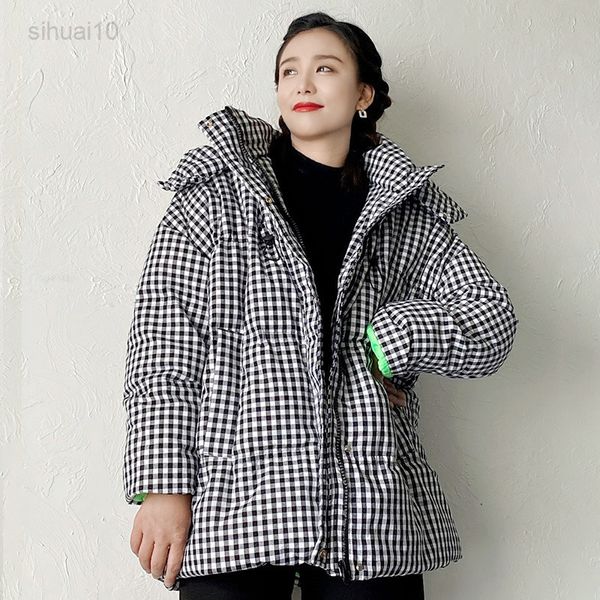 qingwen new winter jacket women hooded black white plaid jacket korean fashion white duck down parka thick warm loose outfit l220725
qingwen new winter jacket women hooded black white plaid jacket korean fashion white duck down parka thick warm loose outfit l220725