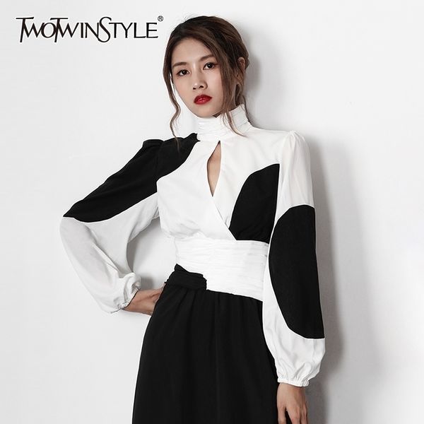 twotwinstyle hollow out womens shirts stand collar lantern long sleeve hit color shirt blouse female autumn fashion new y200402, White
twotwinstyle hollow out womens shirts stand collar lantern long sleeve hit color shirt blouse female autumn fashion new y200402, White