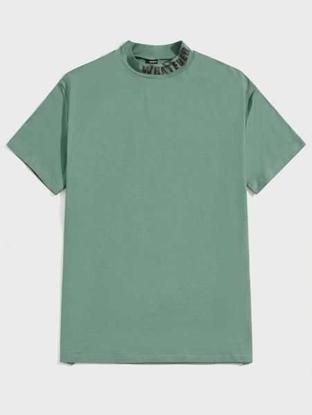 men letter graphic stand collar tee m6zs#, White;black