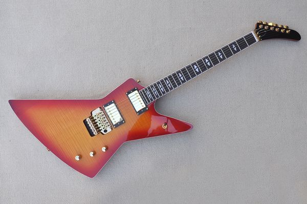 factory unusual shape cherry sunburst electric guitar with 2 nuts,flame maple veneer,gold hardwares,rosewood fingerboard,can be customized
factory unusual shape cherry sunburst electric guitar with 2 nuts,flame maple veneer,gold hardwares,rosewood fingerboard,can be customized