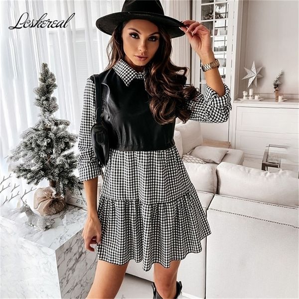 casual long sleeve mini shirt dress for women white spring pu leather patchwork plaid woman dresses clothing femme robe 220406, White;black
casual long sleeve mini shirt dress for women white spring pu leather patchwork plaid woman dresses clothing femme robe 220406, White;black