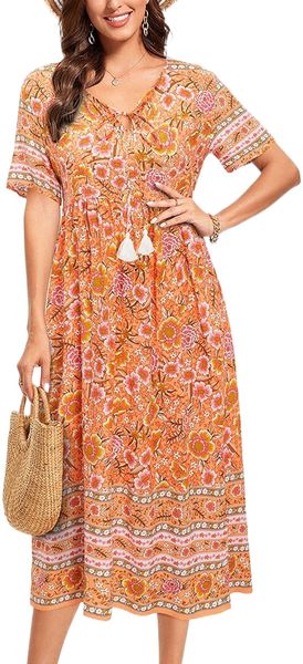 women's boho midi sundress tie neck short sleeve floral summer flowy loose tassels casual beach dress with pockets p2wk#, Black;gray
women's boho midi sundress tie neck short sleeve floral summer flowy loose tassels casual beach dress with pockets p2wk#, Black;gray