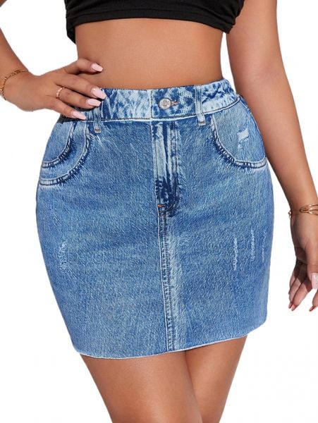 sxy high waist ripped print chambray skirt e83i#, Black 
sxy high waist ripped print chambray skirt e83i#, Black