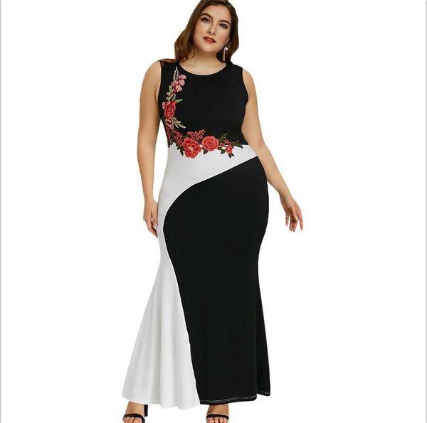 casual dresses plus size party dress women summer sleeveless embroidery floral mermaid formal black white patchwork maxi long 
casual dresses plus size party dress women summer sleeveless embroidery floral mermaid formal black white patchwork maxi long