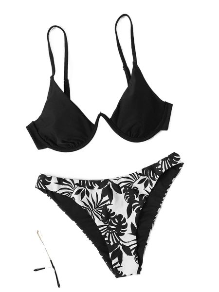 tropical print bikini swimsuit 40ui#, White;black
tropical print bikini swimsuit 40ui#, White;black