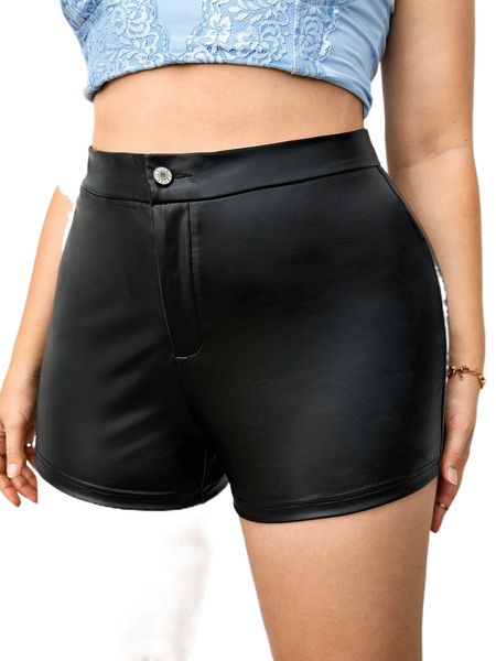 plus high waist pu shorts d4l4#, Black