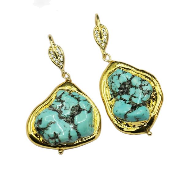 orm blue howlite turquoise with gold color plated edge lever back dangle earrings cz hook ethnic style for women, Silver
orm blue howlite turquoise with gold color plated edge lever back dangle earrings cz hook ethnic style for women, Silver