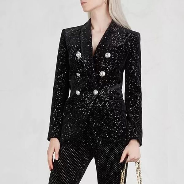 b808 women's designer blazers clothing quality stylish 2022 blazer coat for women silver bling sequined lion buttons velvet jacket, White;black
b808 women's designer blazers clothing quality stylish 2022 blazer coat for women silver bling sequined lion buttons velvet jacket, White;black