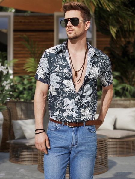 men random floral print shirt s21y#, White;black
men random floral print shirt s21y#, White;black