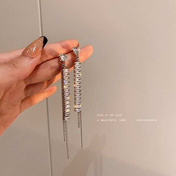 925 silver needle zircon diamond-studded tassel earrings european and american temperament long fashion earrings personality sweet cool ear, Golden
925 silver needle zircon diamond-studded tassel earrings european and american temperament long fashion earrings personality sweet cool ear, Golden