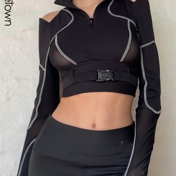 sweetown hollow out shoulder black goth woman tshirts with buckle zip up slim girl techwear stripe long sleeve autumn tee 220411, White
sweetown hollow out shoulder black goth woman tshirts with buckle zip up slim girl techwear stripe long sleeve autumn tee 220411, White