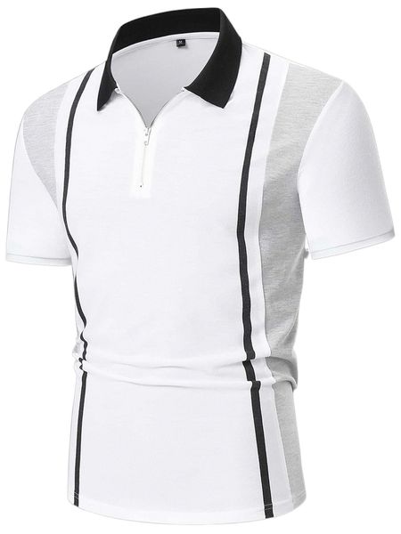 men contrast panel quarter zip polo shirt d9zy#, White;black 
men contrast panel quarter zip polo shirt d9zy#, White;black