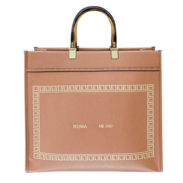 tote bag sunshine shopping bags large capacity handbag graffiti letter print genuine leather hardware accessories removable leather shoulder