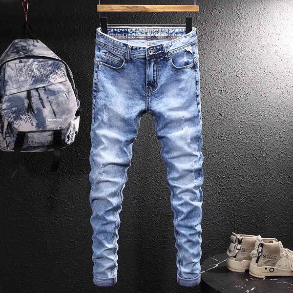 men's jeans high street fashion men's jeans light blue washed holes slim fit small straight men 0inf
men's jeans high street fashion men's jeans light blue washed holes slim fit small straight men 0inf