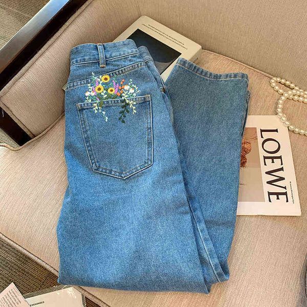 women korean version 2022 spring new embroidered high waist simple jeans straight-leg loose and thin casual wide pants l220726, Blue
women korean version 2022 spring new embroidered high waist simple jeans straight-leg loose and thin casual wide pants l220726, Blue