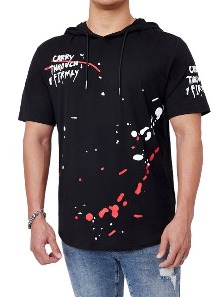 men letter graphic drawstring hooded tee g9h6#, White;black 
men letter graphic drawstring hooded tee g9h6#, White;black