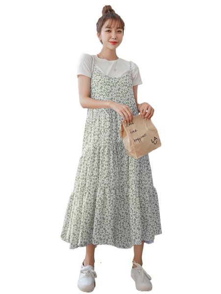 dazy ditsy floral ruffle hem cami dress without tee n2en#, Black;gray
dazy ditsy floral ruffle hem cami dress without tee n2en#, Black;gray