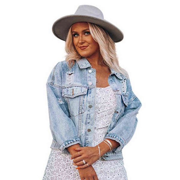 fashion women denim coat spring autumn solid color ripped long sleeve lapel jacket button down distressed crop jeans jacket l220714, Black;brown
fashion women denim coat spring autumn solid color ripped long sleeve lapel jacket button down distressed crop jeans jacket l220714, Black;brown