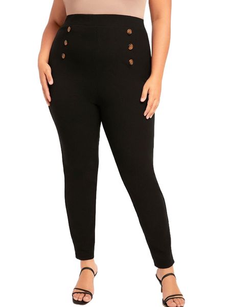 evolu plus double button skinny pants q5mw#, Black 
evolu plus double button skinny pants q5mw#, Black