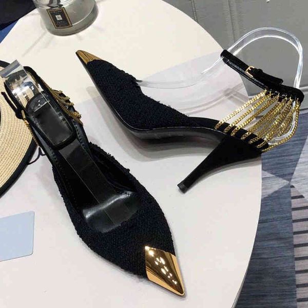 sandals high heels women's spring and summer metal iron head thin heel sandals hollow chain buckle shoes, Black
sandals high heels women's spring and summer metal iron head thin heel sandals hollow chain buckle shoes, Black