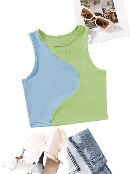 color block ribbed knit tank u0e7#, White 
color block ribbed knit tank u0e7#, White