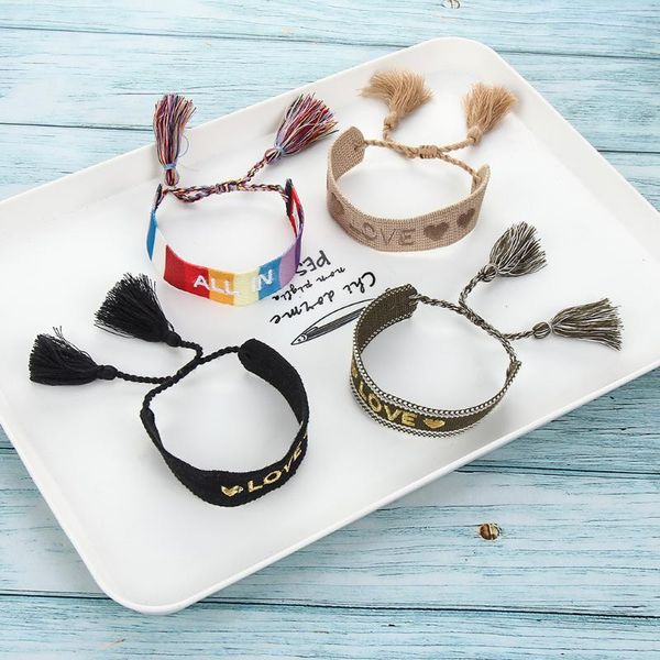 charm bracelets bohemia ethnic wide bracelet handmade braided letter love embroidery for women men friendship gift, Golden;silver
charm bracelets bohemia ethnic wide bracelet handmade braided letter love embroidery for women men friendship gift, Golden;silver