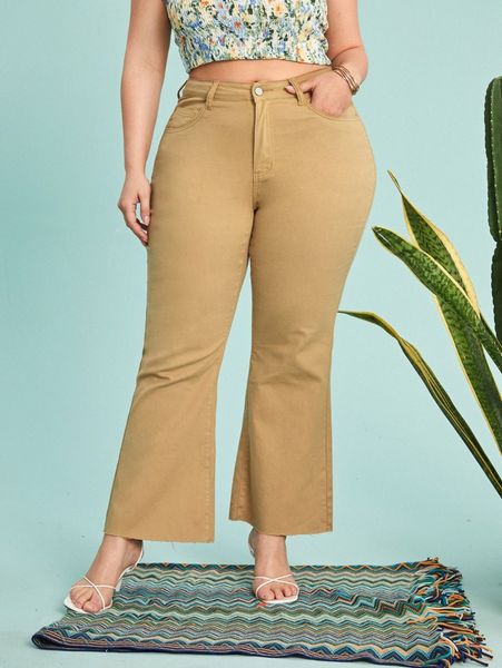 plus frayed hem flare leg jeans c7r6#, Blue
