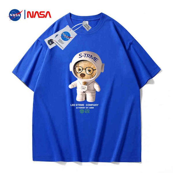2022 new nasa co branded bear print short sleeve t-shirt for men and women, White;black
2022 new nasa co branded bear print short sleeve t-shirt for men and women, White;black