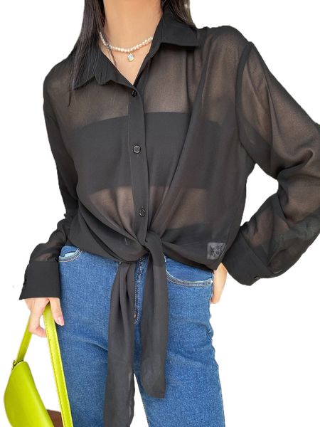 dazy knot hem sheer shirt without bra s7ij#, White
dazy knot hem sheer shirt without bra s7ij#, White