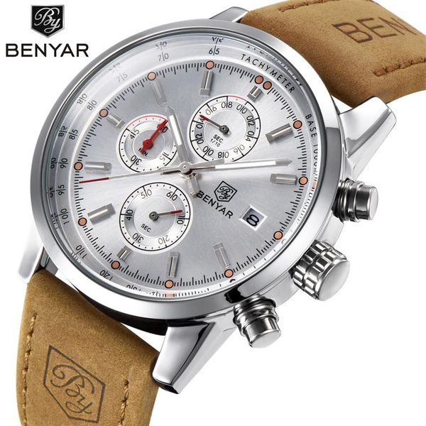 benyar chronograph sport mens watches brand luxury quartz watch clock all pointers work waterproof business watch by-5102m2398, Slivery;brown
benyar chronograph sport mens watches brand luxury quartz watch clock all pointers work waterproof business watch by-5102m2398, Slivery;brown