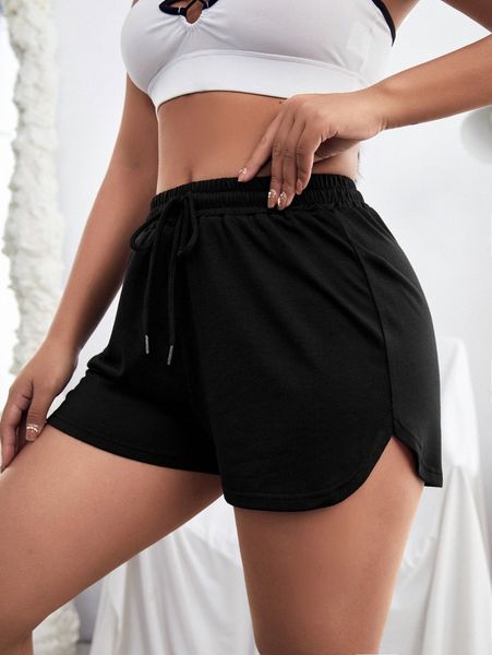 drawstring waist curved hem shorts z7lv#, White;black 
drawstring waist curved hem shorts z7lv#, White;black
