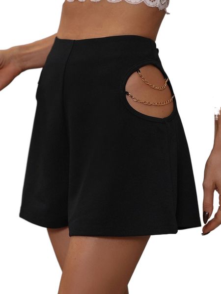 chain detail cut out wide leg shorts 98xc#, White;black 
chain detail cut out wide leg shorts 98xc#, White;black