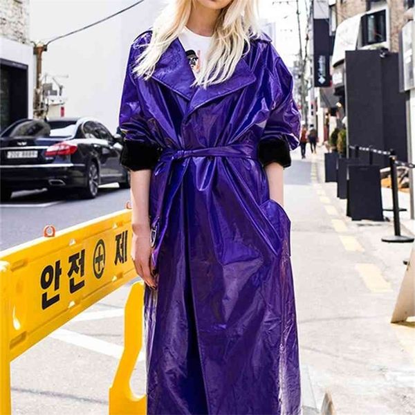 nerazzurri spring purple shiny womens patent leather trench coat belt raglan sleeve oversized soft runway long coat women 210908, Black
nerazzurri spring purple shiny womens patent leather trench coat belt raglan sleeve oversized soft runway long coat women 210908, Black