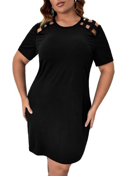 plus cut out tee dress q7bl#, Black