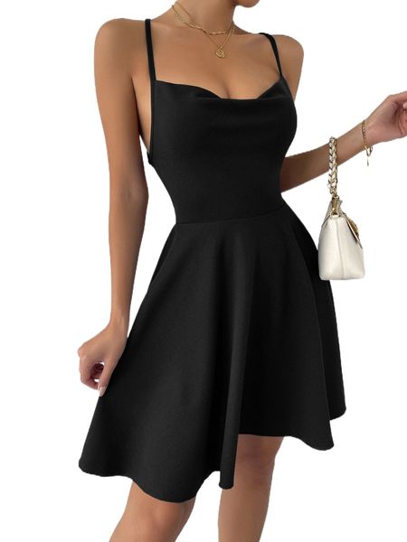 lace up backless cami dress a3jz#, Black;gray