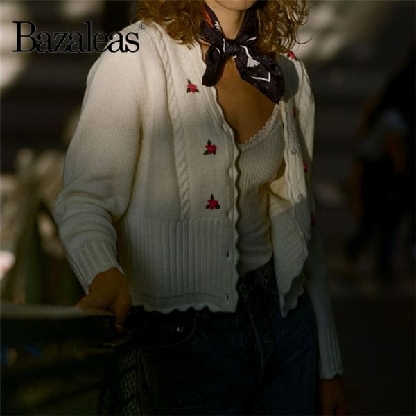 bazaleas vintage center buttons warm kintted sweater women france white emile carfigans floral embroidered women sweater retro y200910, White;black
bazaleas vintage center buttons warm kintted sweater women france white emile carfigans floral embroidered women sweater retro y200910, White;black