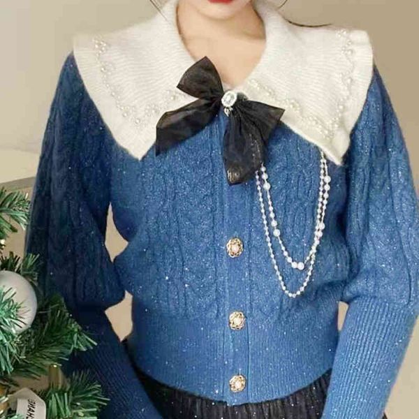 women's sweaters sweater women's spring blue doll neck sweet knitted cardigan foreign style jacket, White;black
women's sweaters sweater women's spring blue doll neck sweet knitted cardigan foreign style jacket, White;black