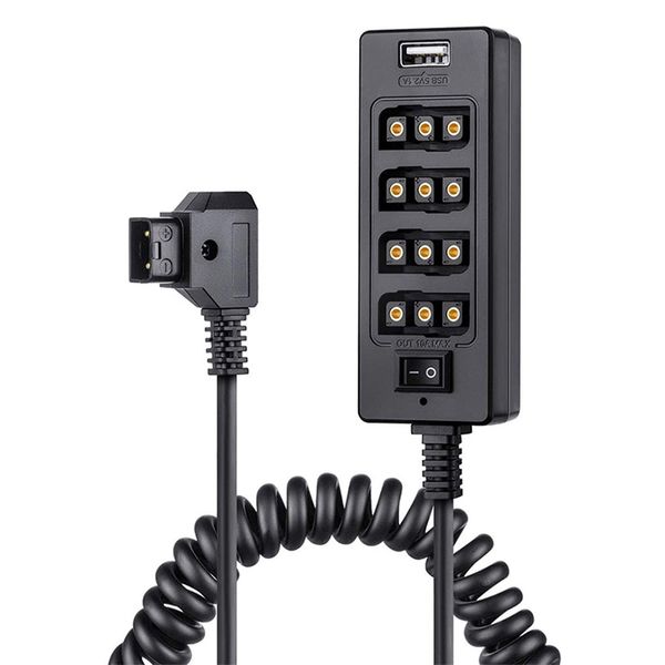 

dtap splitter cable with power switch d-tap for v-mount v lock, gold mount battery to 3p x 4 female port & usb port