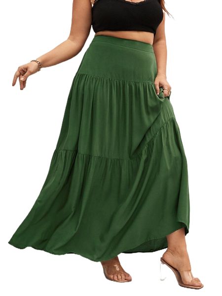 plus solid ruffle hem skirt t0b3#, Black 
plus solid ruffle hem skirt t0b3#, Black