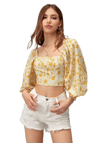 x bellasyldesign floral print square neck lantern sleeve crop blouse 57ez#, White
x bellasyldesign floral print square neck lantern sleeve crop blouse 57ez#, White