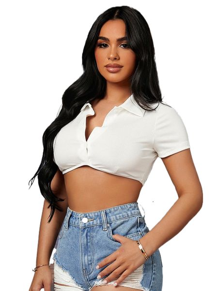 sxy ribbed knit button front crop 73tp#, White 
sxy ribbed knit button front crop 73tp#, White