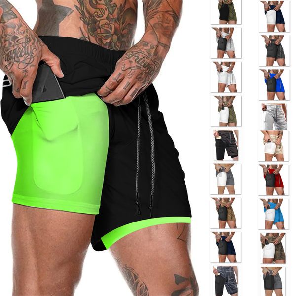 men's shorts summer new double layer phone pants gym workout jogging pants breathable trend fashion convenient storage, White;black
men's shorts summer new double layer phone pants gym workout jogging pants breathable trend fashion convenient storage, White;black