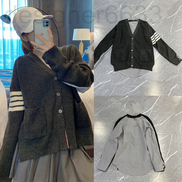 women's knits & tees designer autumn and winter tb knitted cardigan classic gray wool four bar v-neck contrast shirt spell sweater coat, White
women's knits & tees designer autumn and winter tb knitted cardigan classic gray wool four bar v-neck contrast shirt spell sweater coat, White