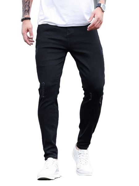 men ripped slant pocket jeans 62xk#, Blue