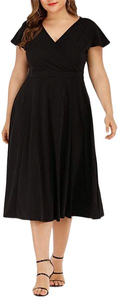 women's plus size f.lutter s.leeve d.ress deep v. n.eck a-line s.wing midi d.resses d3fh#, Black;gray
women's plus size f.lutter s.leeve d.ress deep v. n.eck a-line s.wing midi d.resses d3fh#, Black;gray