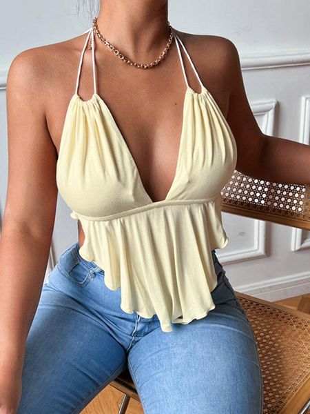women's tanks & camis solid halter summer cami for women clothing v neck cross back ruffle slim tank streetwear female crop t, White
women's tanks & camis solid halter summer cami for women clothing v neck cross back ruffle slim tank streetwear female crop t, White